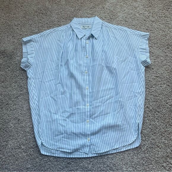 madewell short sleeve blue and white button down top - Picture 1 of 4